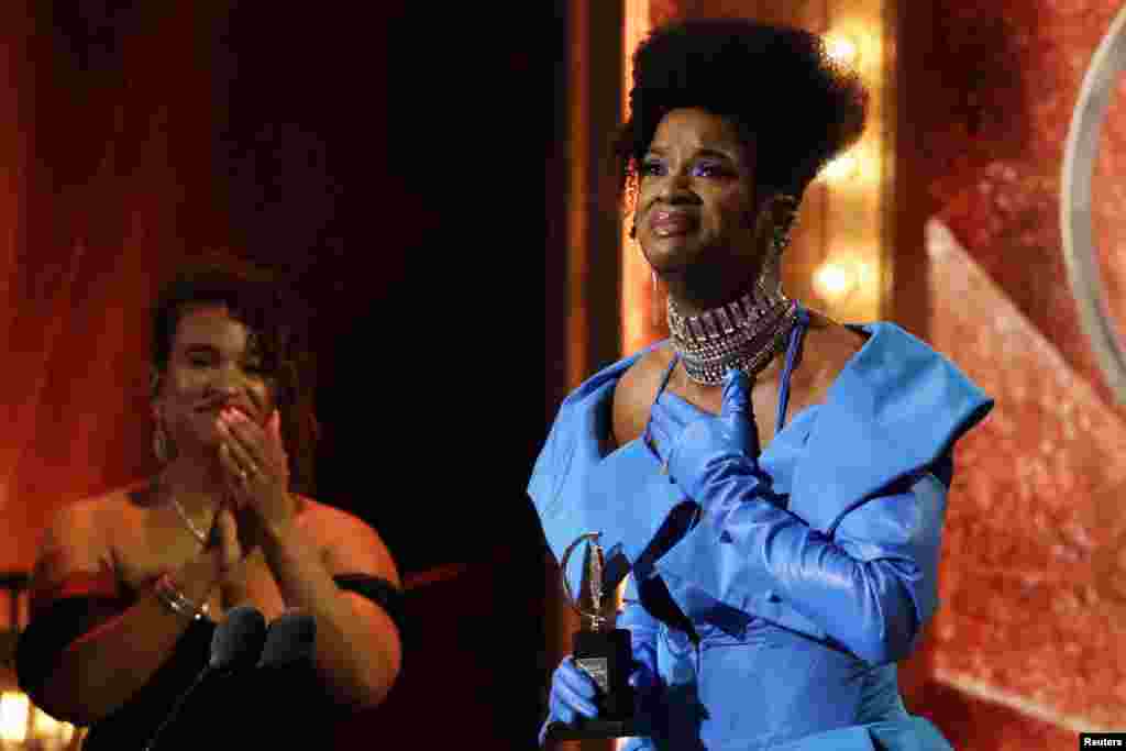 J. Harrison Ghee accepts the award for the Best Performance by an Actor in a Leading Role in a Musical for "Some Like It Hot" at the 76th Annual Tony Awards in New York City, June 11, 2023.