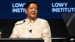 资料照:菲律宾总统费迪南德·小马科斯(Ferdinand Marcos Jr.)在澳大利亚墨尔本的东盟--澳大利亚特别峰会上发表讲话。(2024年3月4日)
