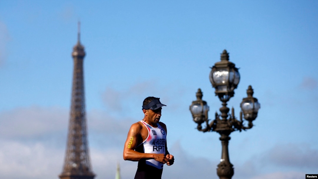 Ibrahim Al Hussein of Refugee Paralympic Team in action. Picture taken at Alexander III Bridge in Paris, Sept. 2, 2024. 