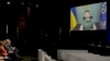 From left: The President of the European Commission German Ursula von der Leyen, German Chancellor Olaf Scholz and the Prime Minister of the Ukraine Denis Shmyhal meet with Ukrainian President Volodymyr Zelenskyy via video during the International Expert 