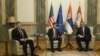 Gabrijel Eskobar, Miroslav Lajčak i Aleksandar Vučić na sastanku u Predsedništvu Srbije 