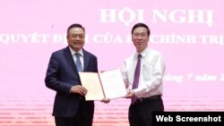 Ông Trần Sỹ Thanh (trái) và ông Võ Văn Thưởng, Thường trực Ban Bí thư. Photo VNExpress. Hình minh họa.