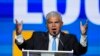 El candidato presidencial de Realizando Metas, José Raúl Mulino, se dirige a sus partidarios durante un mitin de cierre de campaña en la ciudad de Panamá, el domingo 28 de abril de 2024. Panamá celebrará elecciones generales el 5 de mayo.