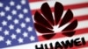 以美国国旗为背景的华为标志 