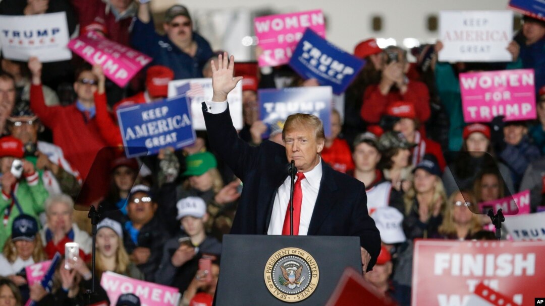 President Donald Trump speaks during a rally, Oct. 24, 2018, in Mosinee, Wis. 