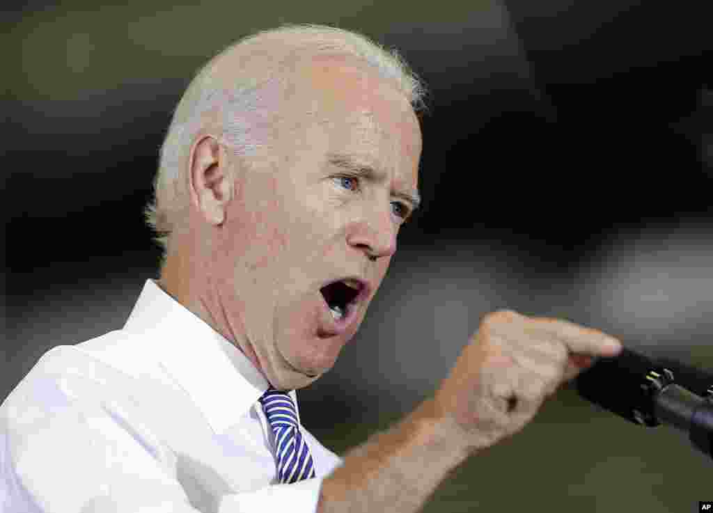 Vice President Joe Biden speaks about the killing of Steven Sotloff while visiting the Portsmouth Naval Shipyard in Kittery, Maine, Sept. 3, 2014.