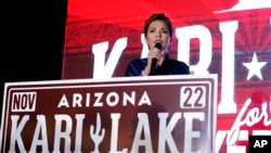 Kari Lake, Republican candidate for Arizona governor, speaks at her election night party, Aug. 2, 2022, in Scottsdale, Arizona.