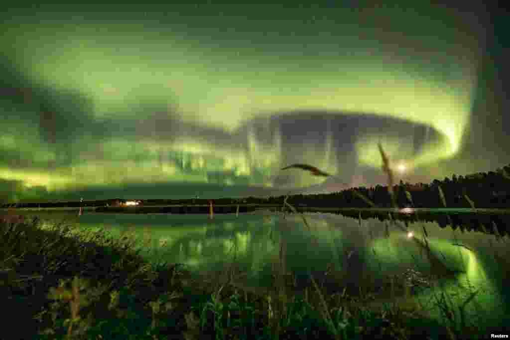 An aurora is seen in the sky in Rovaniemi, Finland.