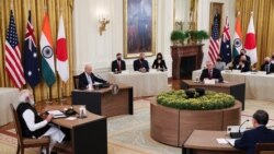 拜登总统在白宫主办有印度总理莫迪、澳大利亚总理莫里森和日本首相菅义伟参加的“四方”领导人峰会。(2021年9月24日)