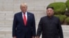 2019年6月30日， 美国总统特朗普和朝鲜最高领导人金正恩在板本店临时军事分界线朝鲜一侧。