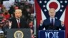 This combination of pictures created on October 30, 2020 shows US President Donald Trump speaks during a campaign rally at Manchester-Boston Regional Airport in Londonderry, New Hampshire on October 25, 2020.