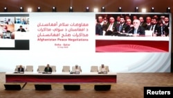 Các đại diện của Mỹ, Afghanistan và Taliban tại phiên khai mạc hòa đàm ở Doha, Qatar hôm 12/9/2020