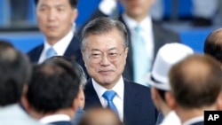 韩国总统文在寅2018年8月15日出席纪念韩国摆脱日本占领73周年的活动