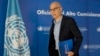 El Alto Comisionado de las Naciones Unidas para los Derechos Humanos, Volker Türk, se levanta para irse después de dar una conferencia de prensa en su último día de una visita oficial a la Ciudad de Guatemala, el viernes 19 de julio de 2024.