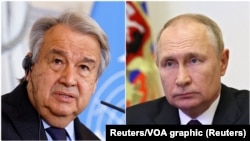 Generalni sekretar Ujedinjenih nacija Antonio Gutereš i ruski predsjednik Vladimir Putin (Foto: Reuters/VOA graphic)