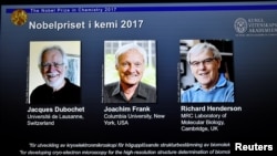 赢得今年诺贝尔化学奖的科学家是来自瑞士的雅克·杜波切特、美国的约阿希姆·弗兰克以及英国的理查德·亨德森