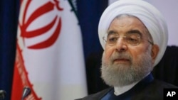 Predsednik Irana, Hasan Rohani, tokom konferencije za štampu tokom njegove posete Generalnoj skupštini Ujedinjenih nacija, Njujork, 20. septembra 2017